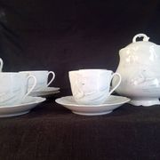 Limoges, Camille Tharaud - Coffee service for 8 people in Limoges porcelain, "Swan" decoration.