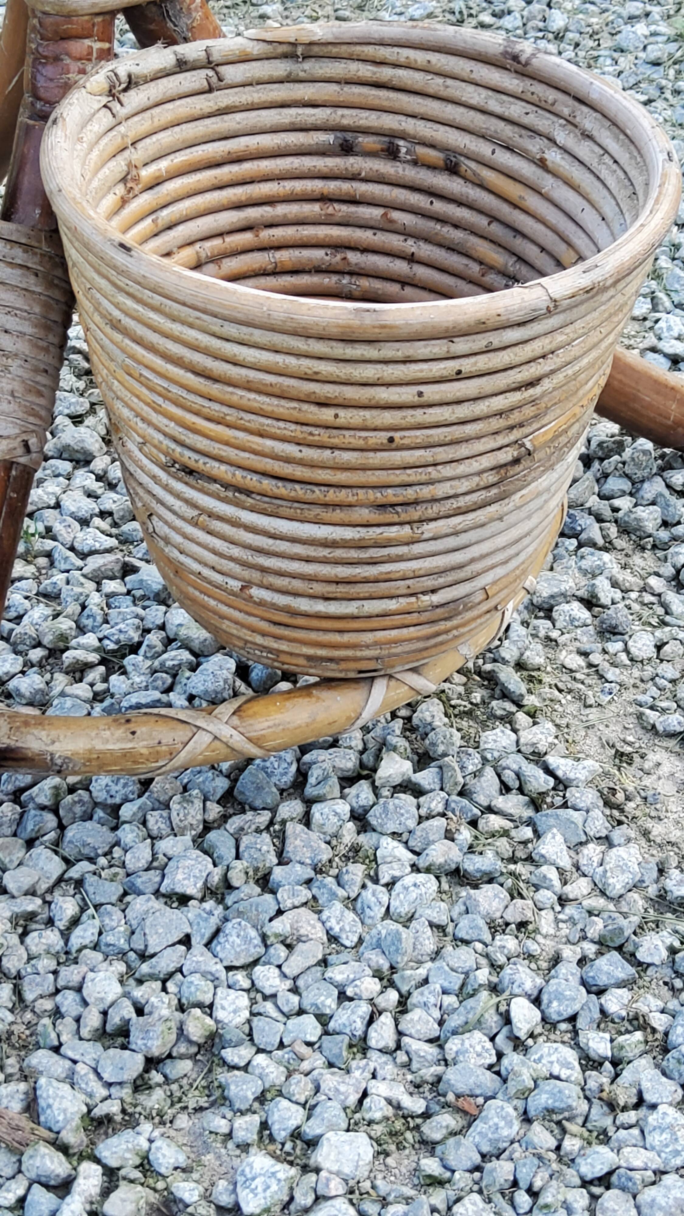 Rattan and bamboo plant holder from the 50s