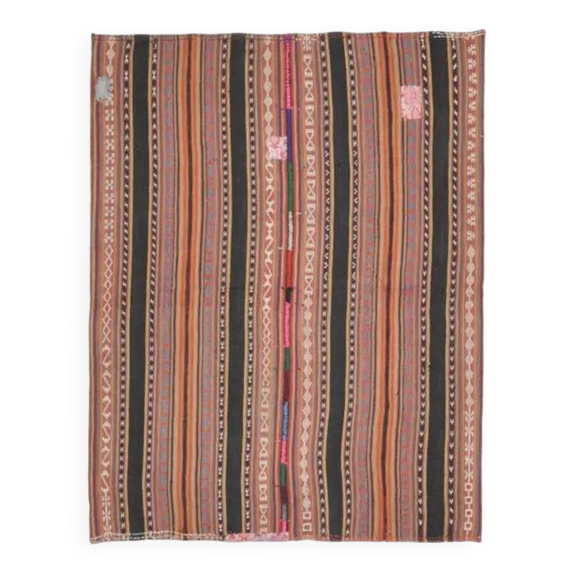 1970s Turkish Hand-Knotted Wool Cotton Orange Kilim Area Rug 150x192
