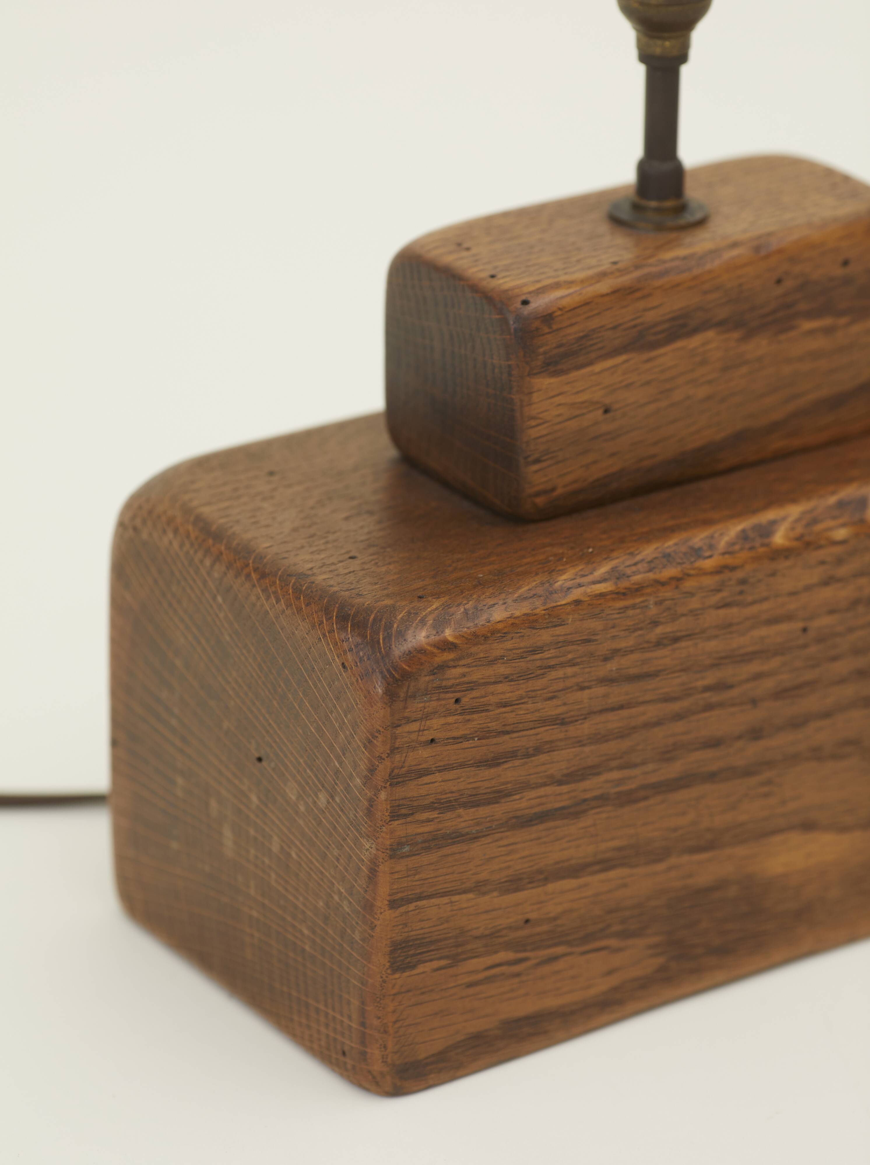 Brutalist artisanal lamp in solid wood (oak) vintage Circa 1960