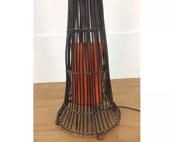 Vintage rattan mushroom floor lamp