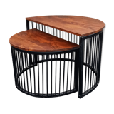 Half-circle wooden tables, metal feet