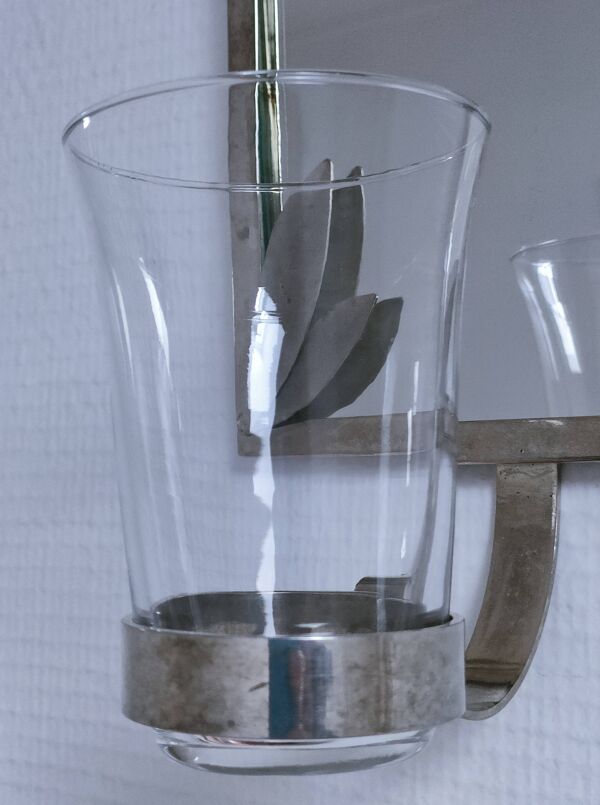 bougeoir métal argenté miroir décor feuillagé estampillé années 70