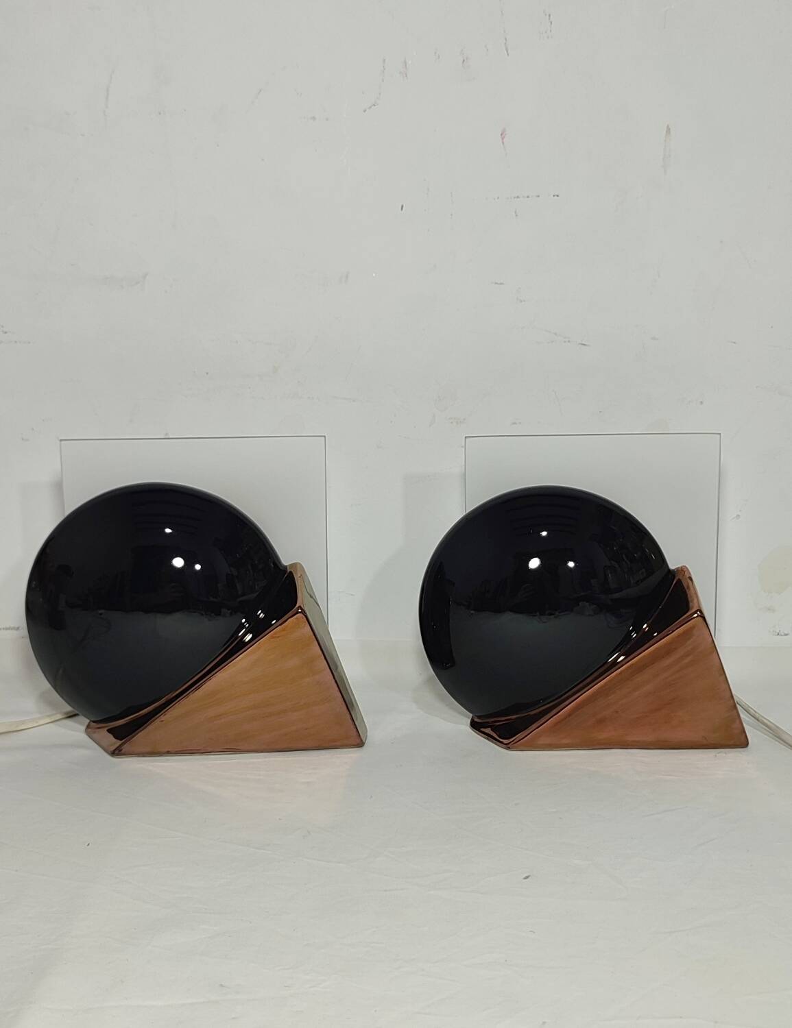 Par de lámparas de mesa de cerámica. España, 1980s.