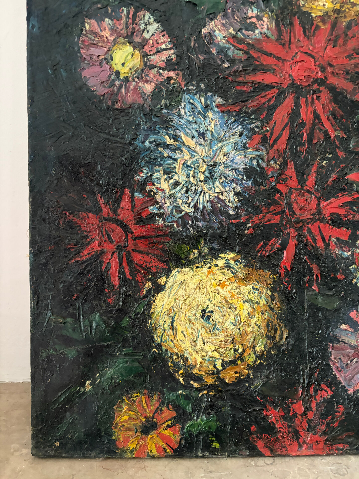 Flowers, knife oil, signed Roger Remy 1960