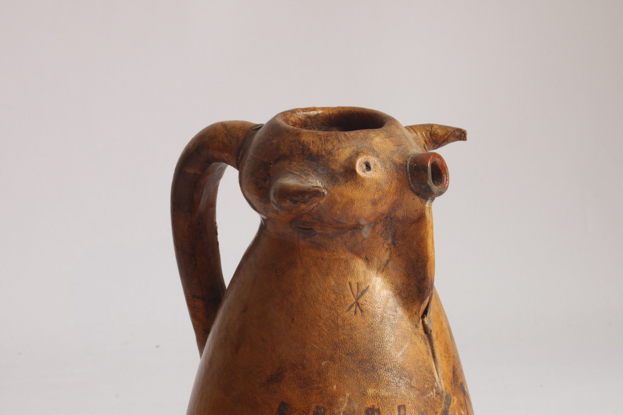 Spanish bull leather sangria pitcher by Artesania Raymon, 1950s.