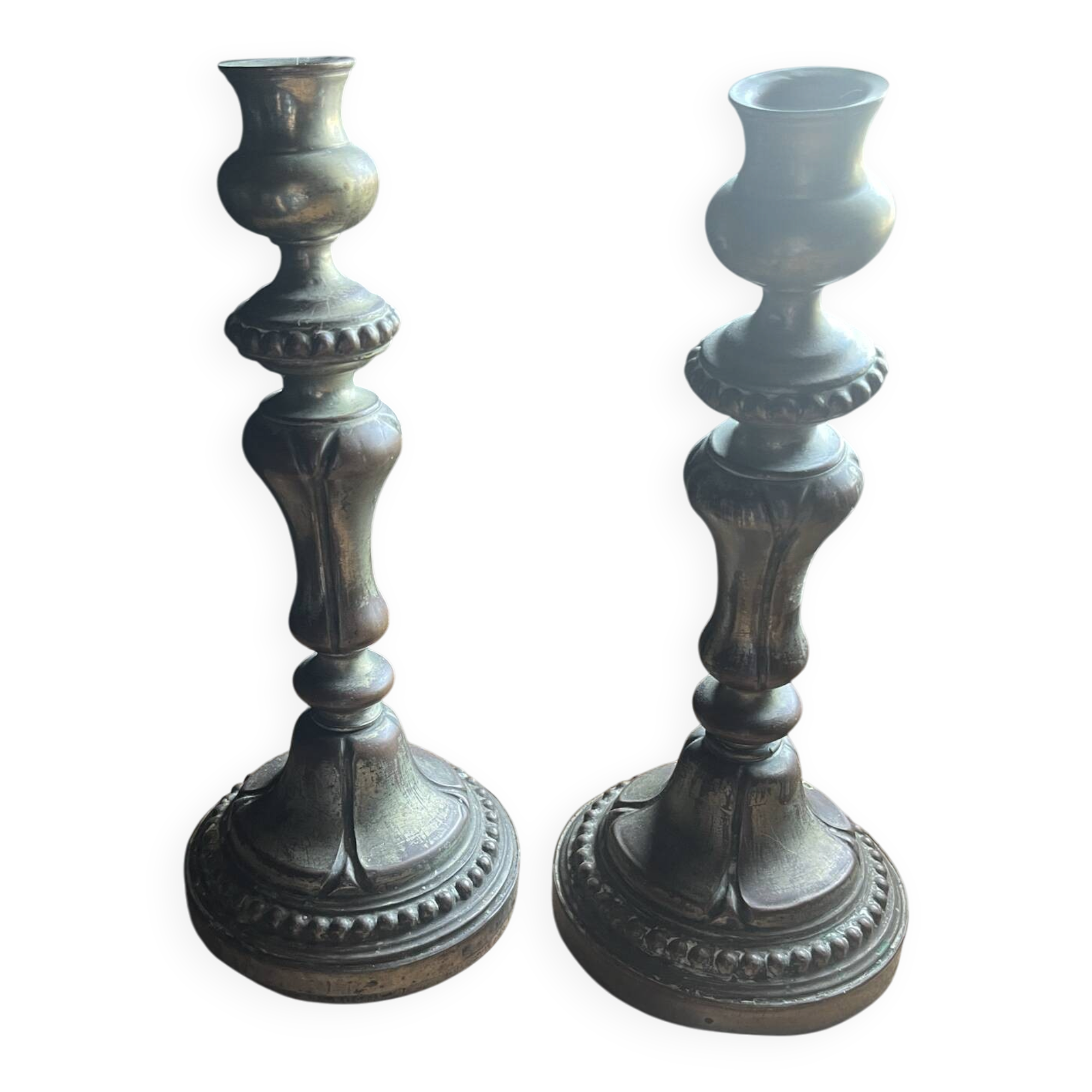 2 antique silver candlesticks