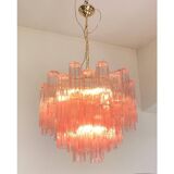 Contemporary Scenographic Pink “Tronchi” Murano Glass Chandelier
