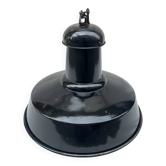 Industrial pendant light in black and white enamelled sheet metal factory bowl