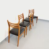 Suite of 4 scandinavian wooden chairs and skai from the 50/60s