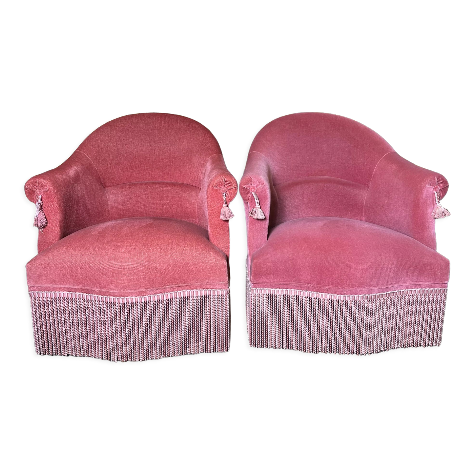 Pair of toad armchairs style Napoleon III pink velvet