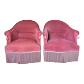 Pair of toad armchairs style Napoleon III pink velvet
