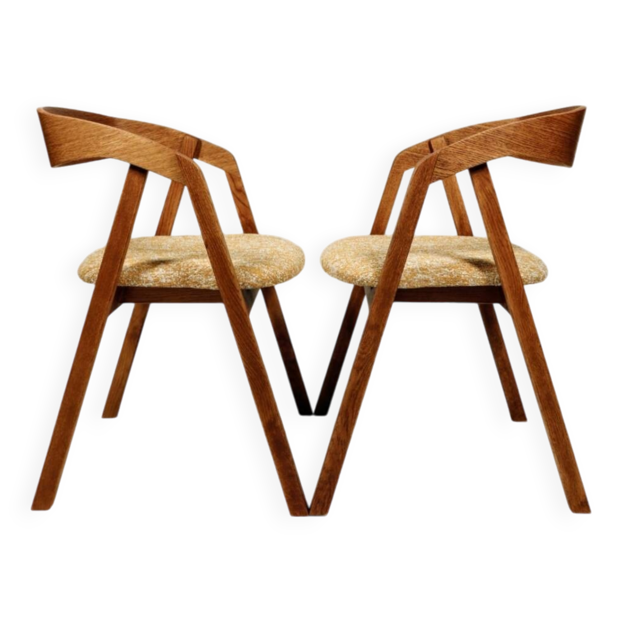Vintage dining chairs oak wood yellow mellow Boho upholstery