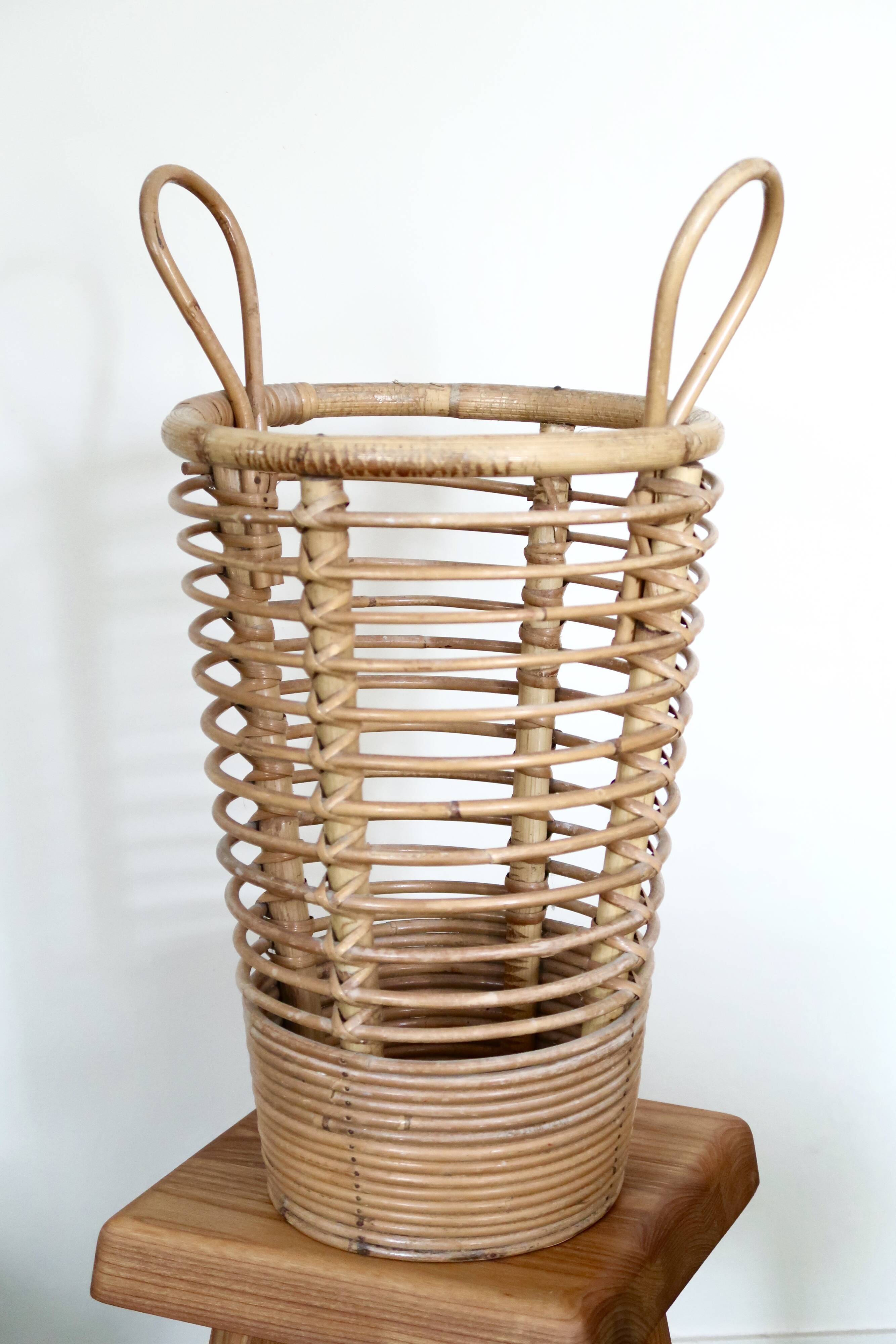 Porte parapluie en bambou et rotin, années 50