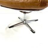 Brown leather ottoman on chrome base