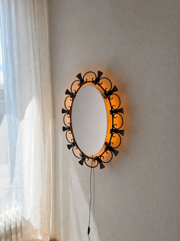 Hillebrand illuminated wall mirror wrought iron 1980s