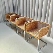 Set of 4 cantilever wicker chairs, attributed to Harvey Probber, USA, 1970s.