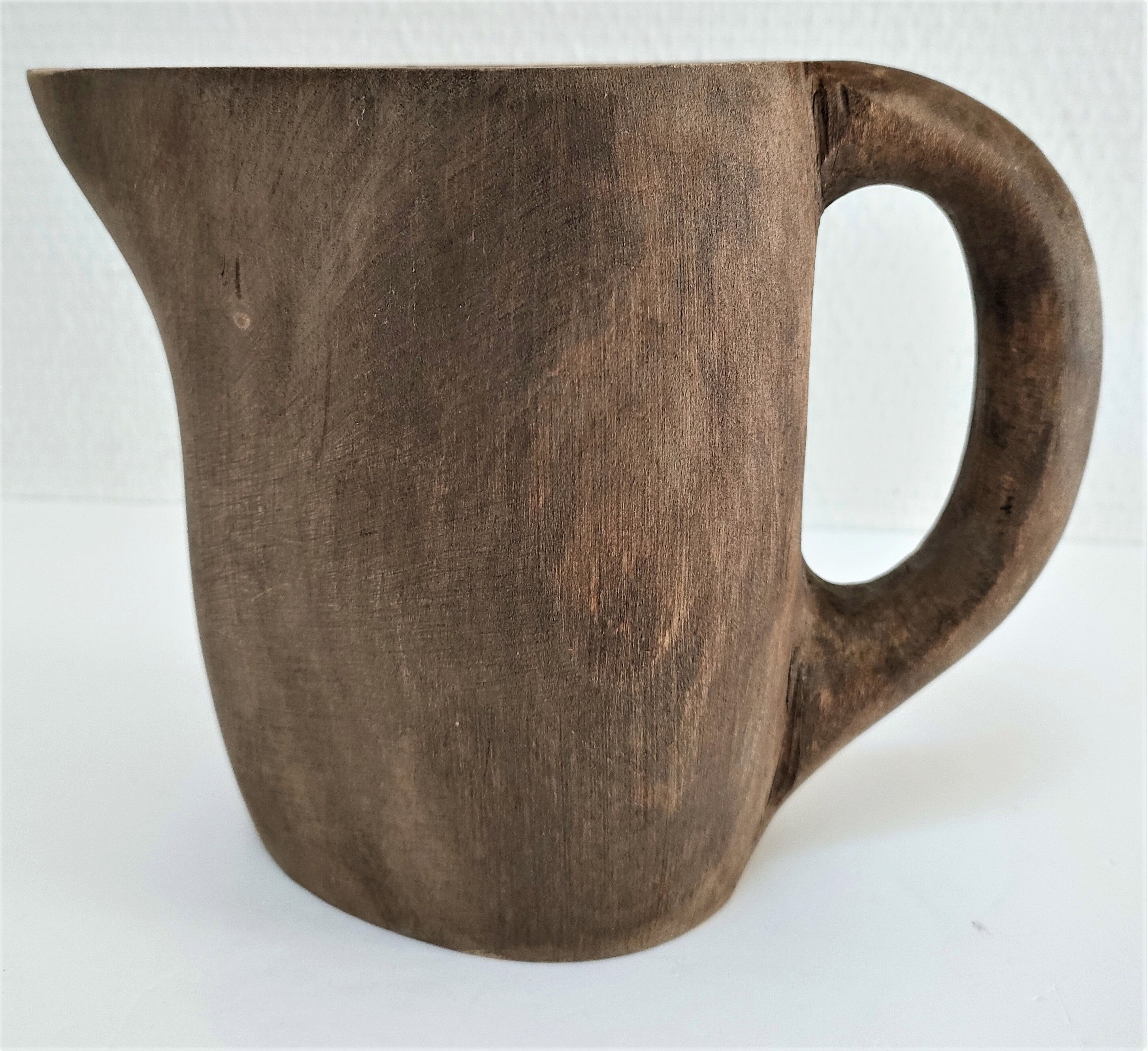 Solid wood pitcher patinated brutalist 60s