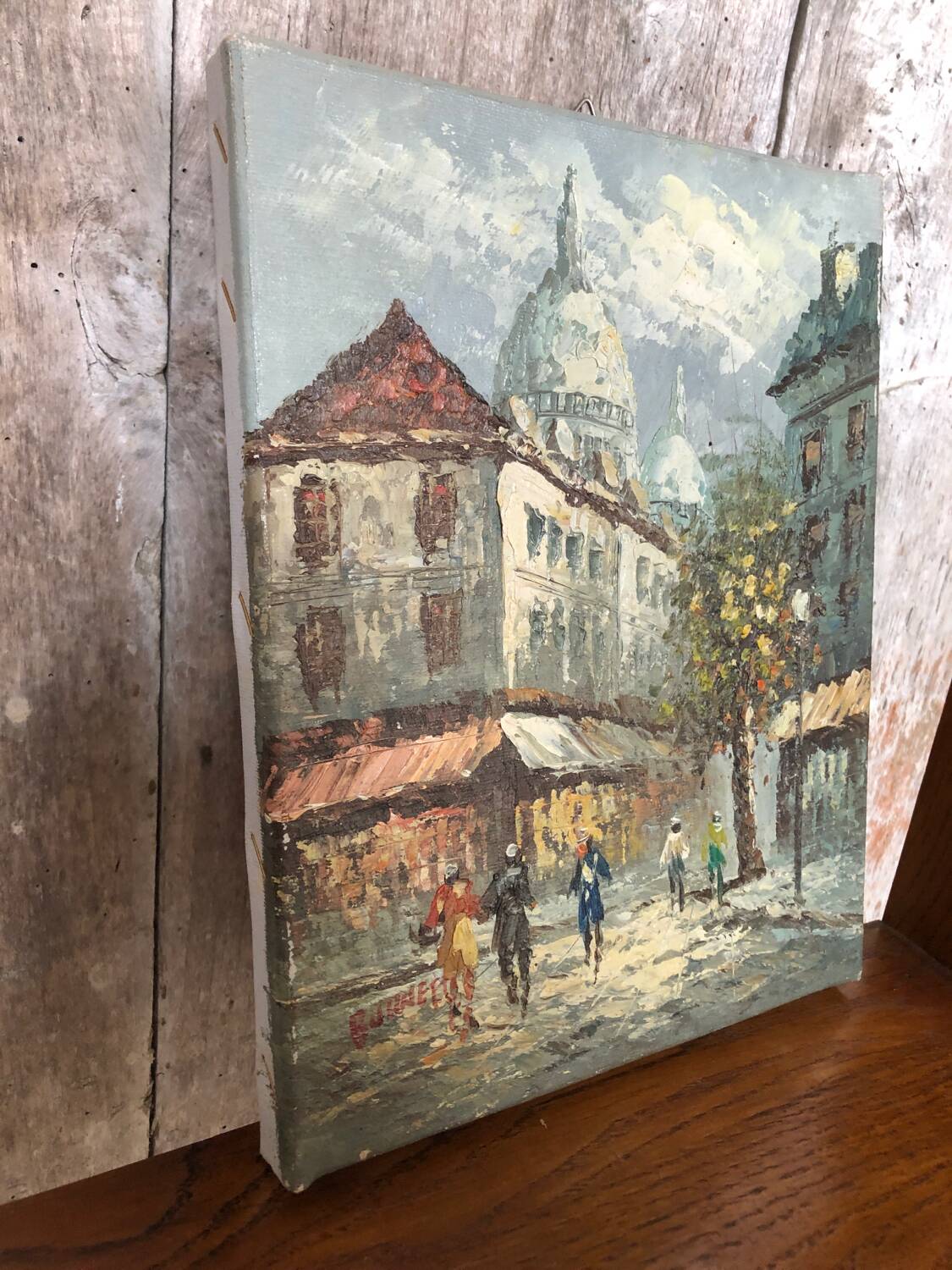 Old painting caroline burnett view of paris sacred heart oil on canvas