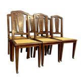 Series of 6 Empire Directoire chairs in Amboine magnifying glass marquetry and wooden nets