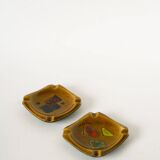 Ceramic and green leather ashtray, abstract patterns, black and brown, design, 1960.