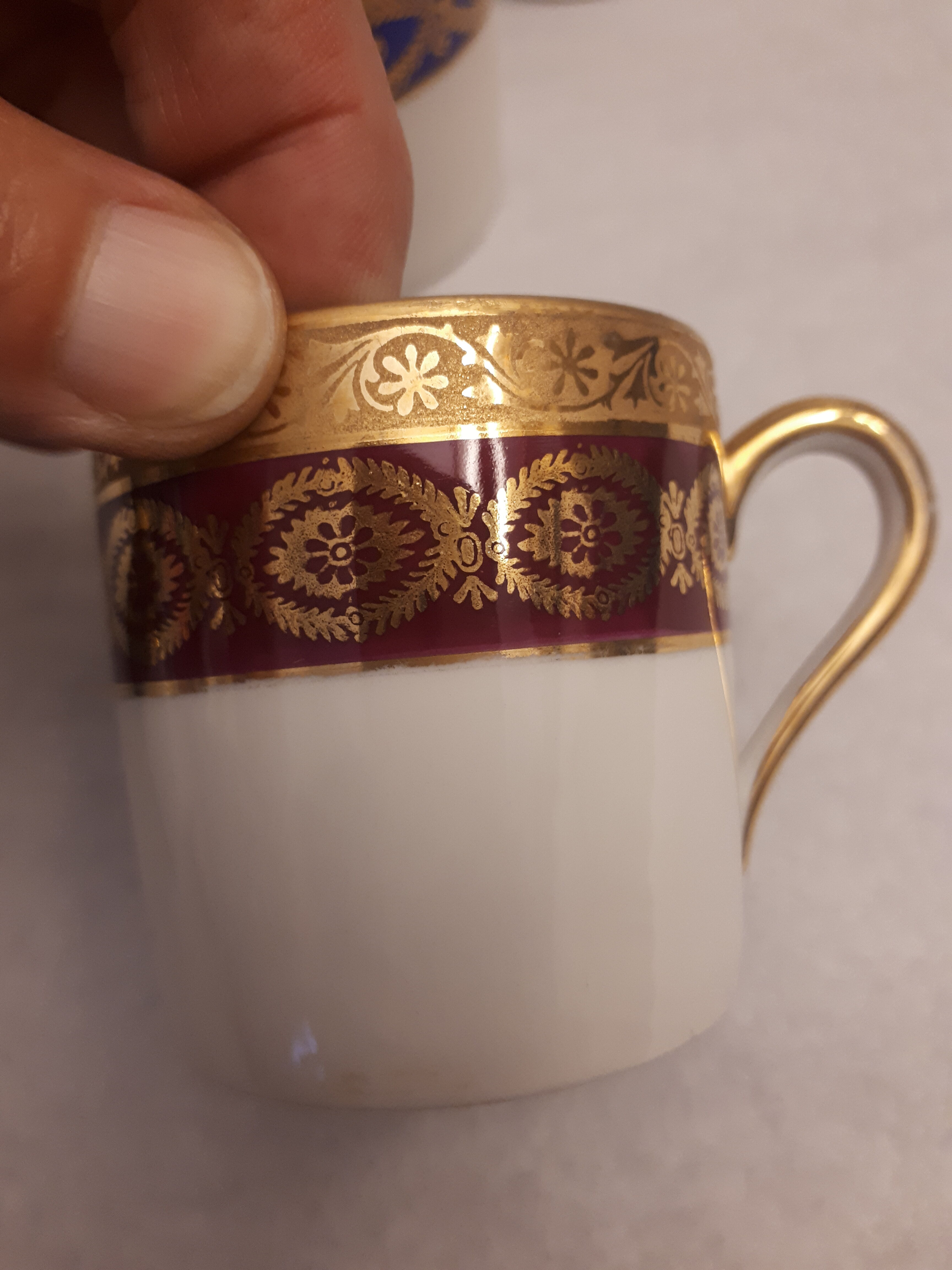 6 cups coffee mocha porcelain limoges Empire style golden frieze