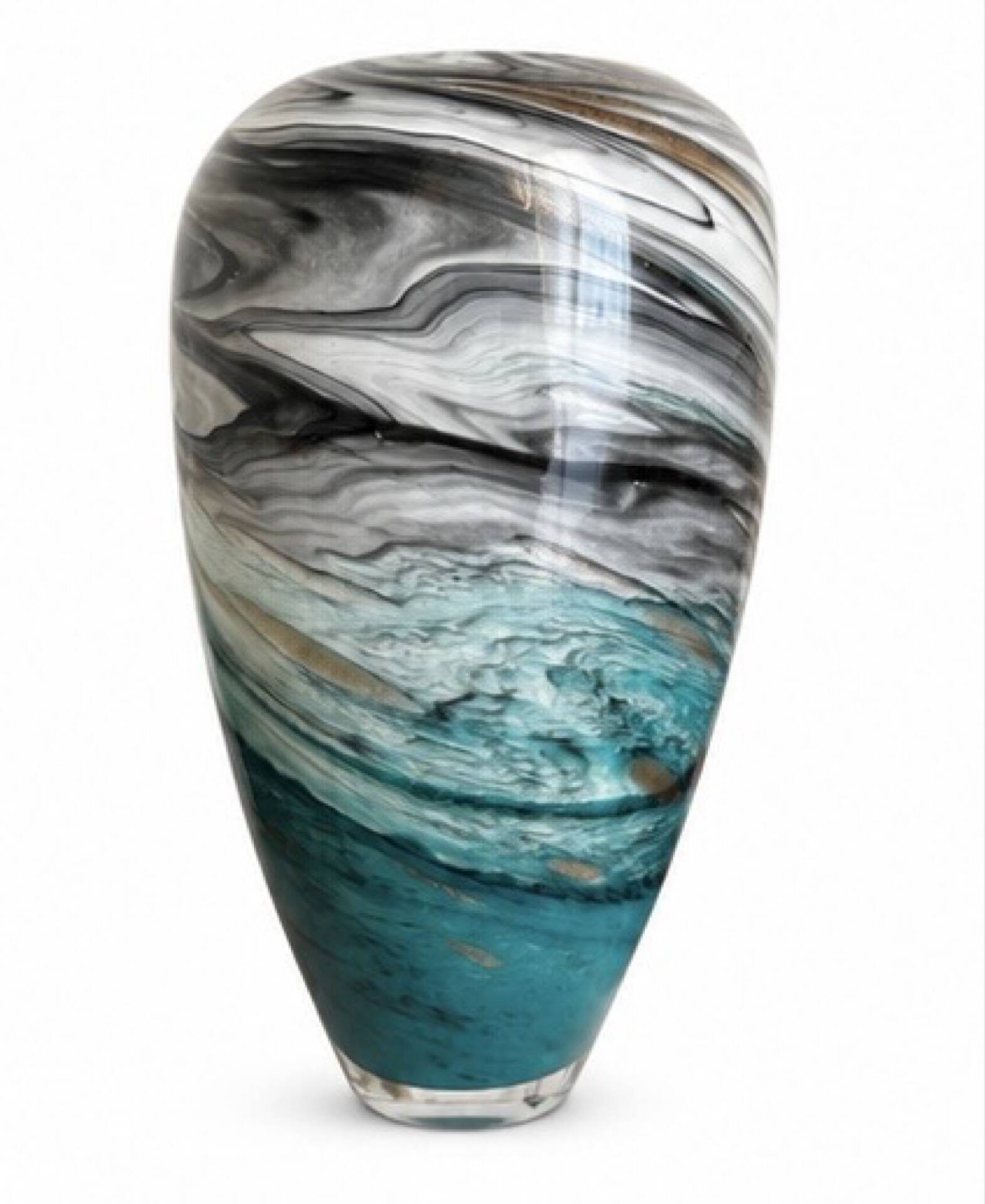 Blown glass vase - Blue, grey and black marbled - Contemporary design