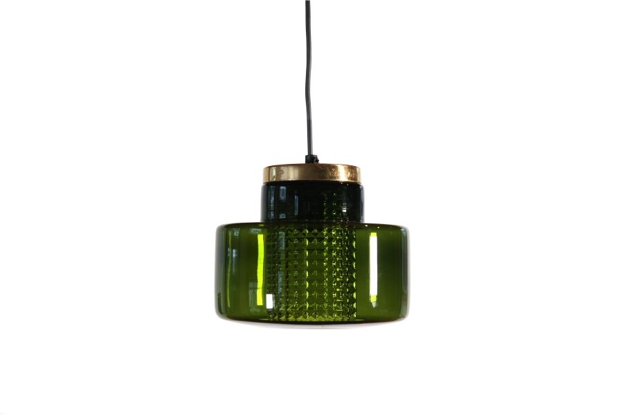 Green glass pendant lamp with crystal by Carl Fagerlund for Orrefors