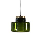 Green glass pendant lamp with crystal by Carl Fagerlund for Orrefors