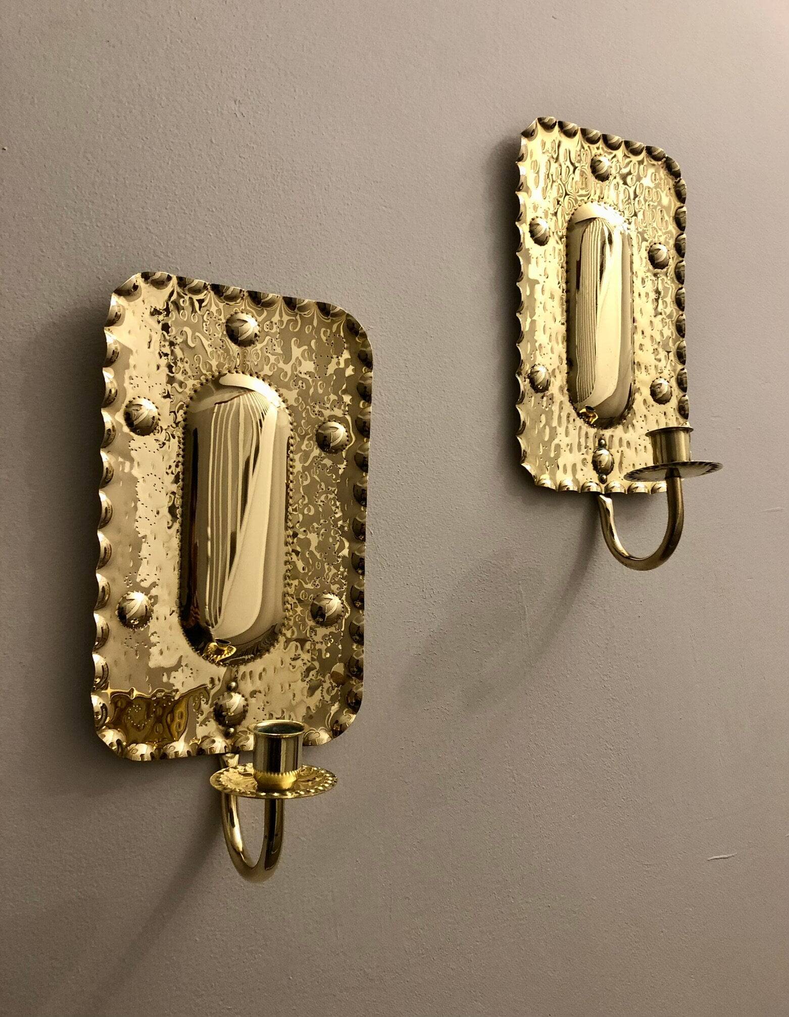 Pair of Mid-Century Swedish Brass Sconces