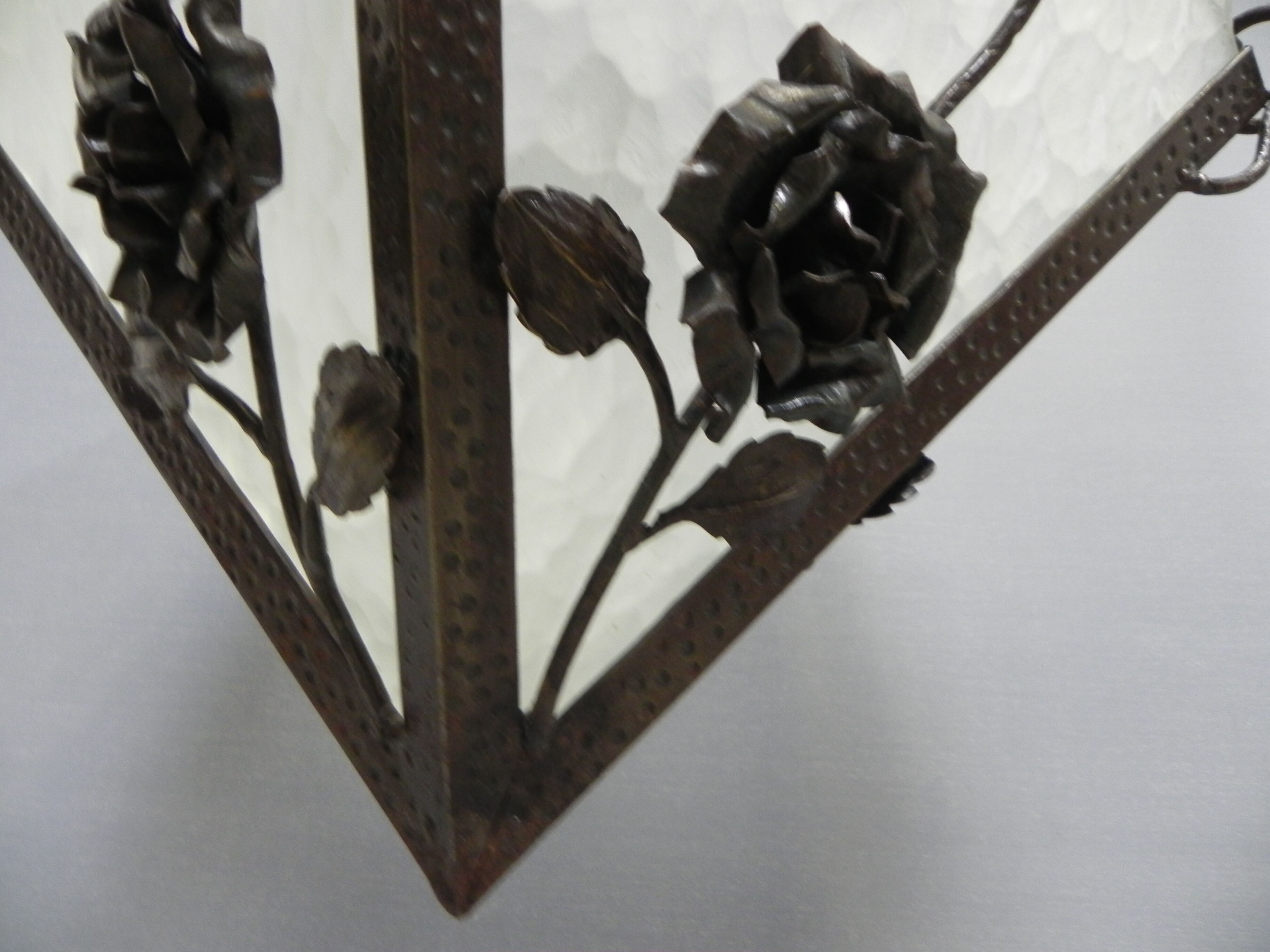 Art deco hanging lamp with 4 cloudy glass plates