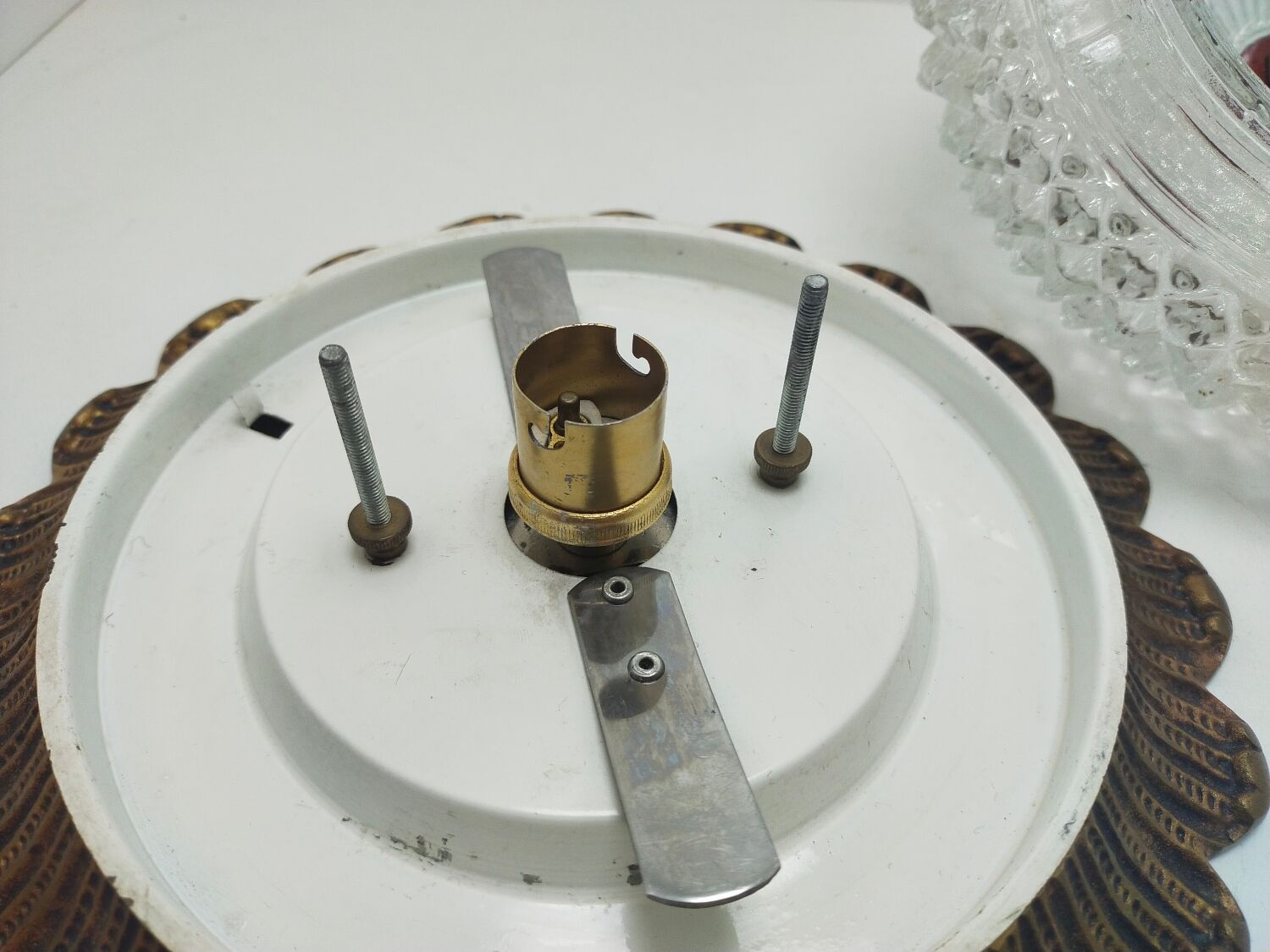 Ceiling lamp glass diamond tip and brass 70's