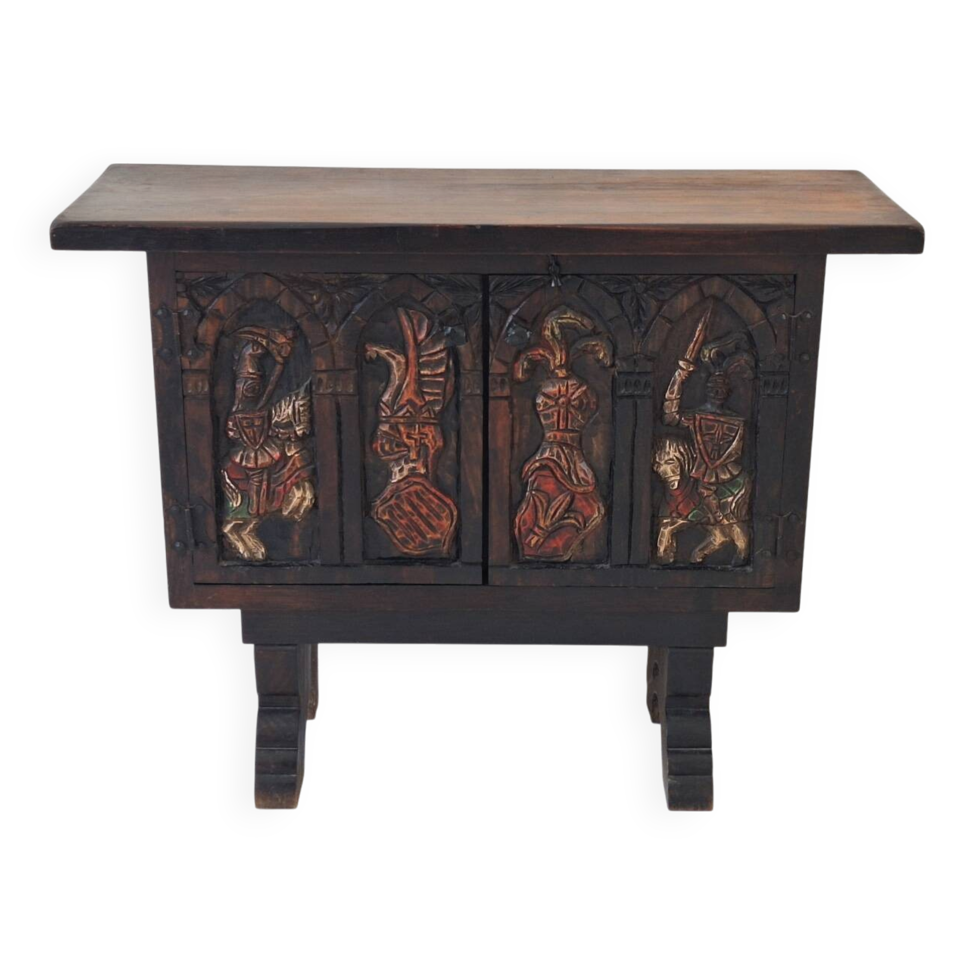 Artes de México Spanish colonial carved painted console / sideboard, 1940s