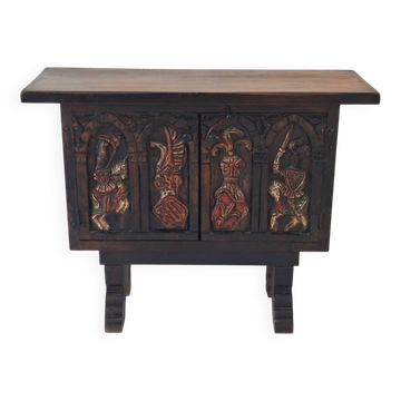 Artes de México Spanish colonial carved painted console / sideboard, 1940s