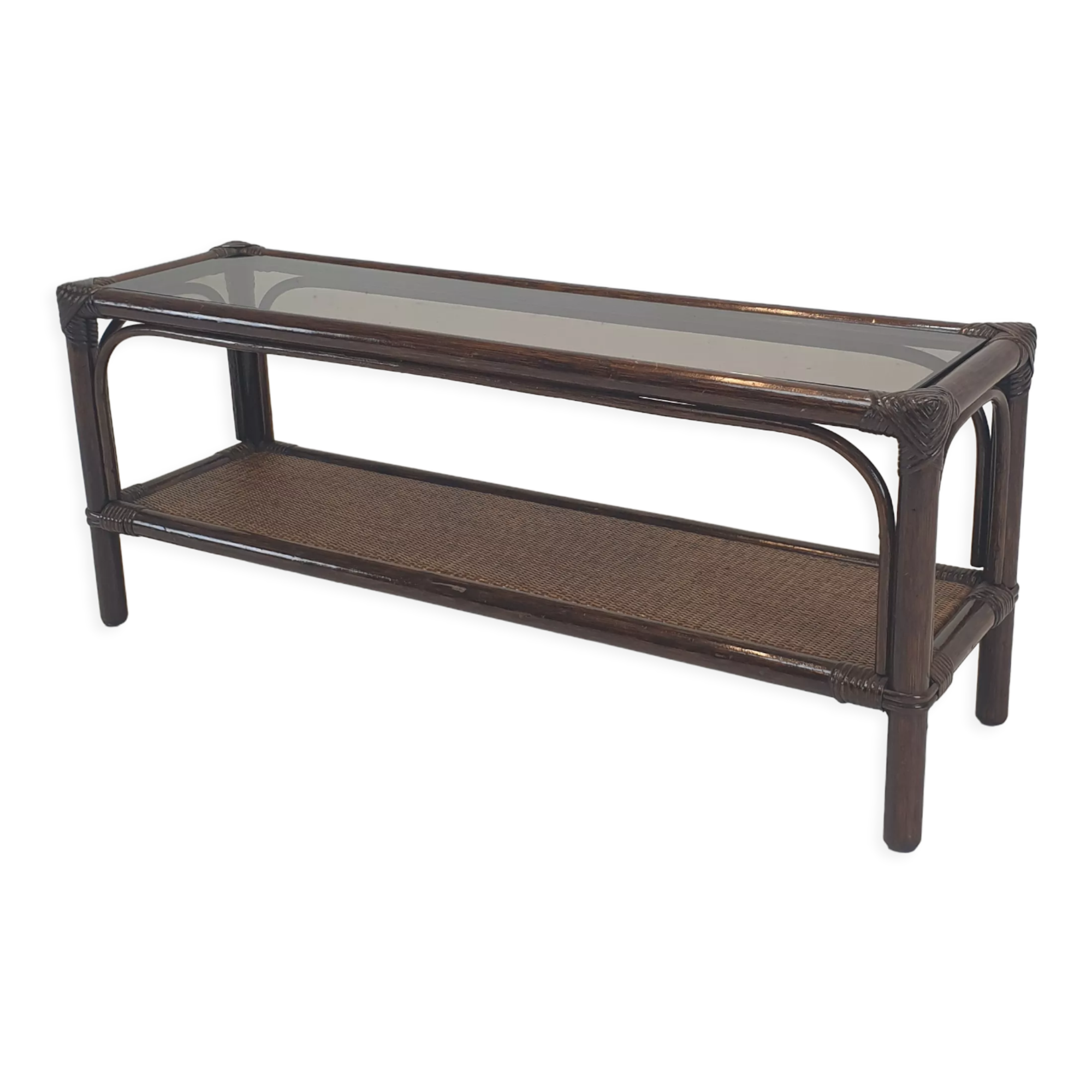 Italian Bamboo and Rattan Coffee Table, 1980s