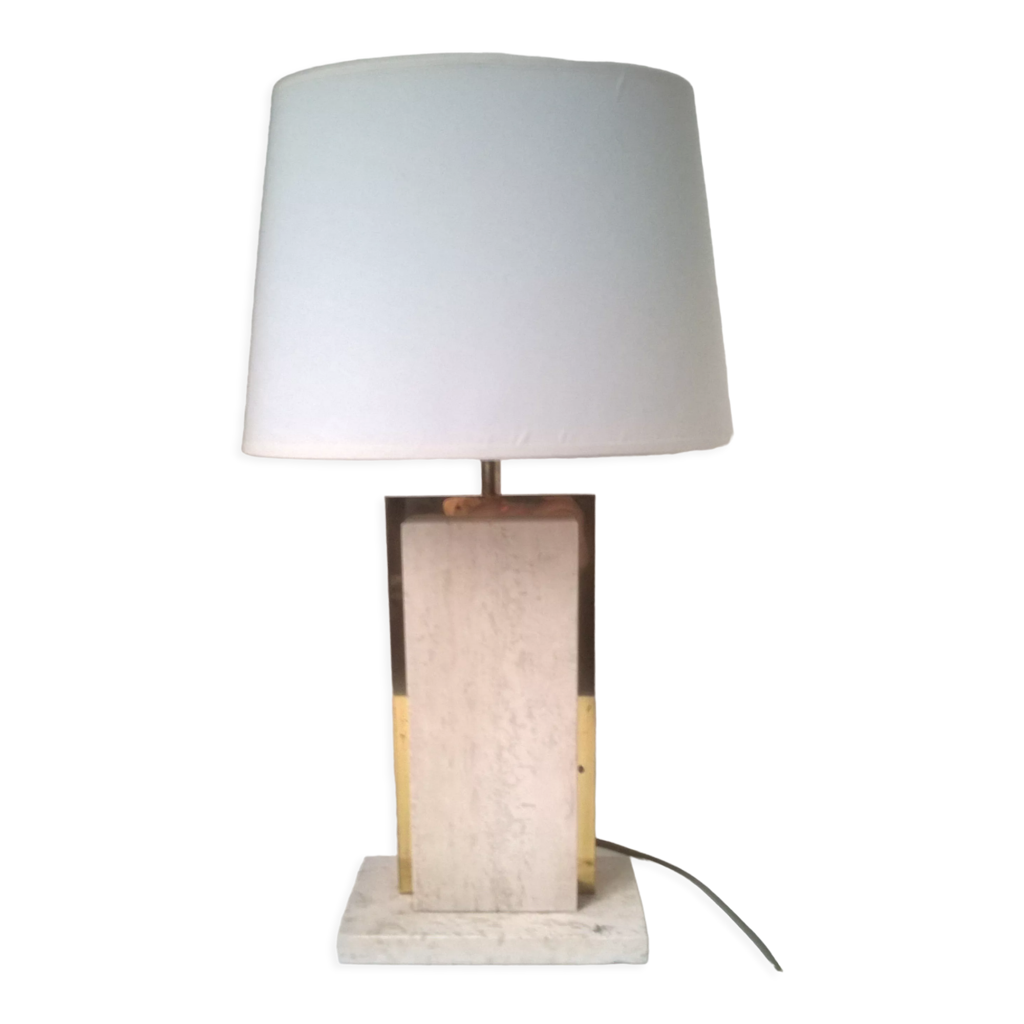 Travertine and gilded brass table lamp by Camille Breesch Belgium 1970