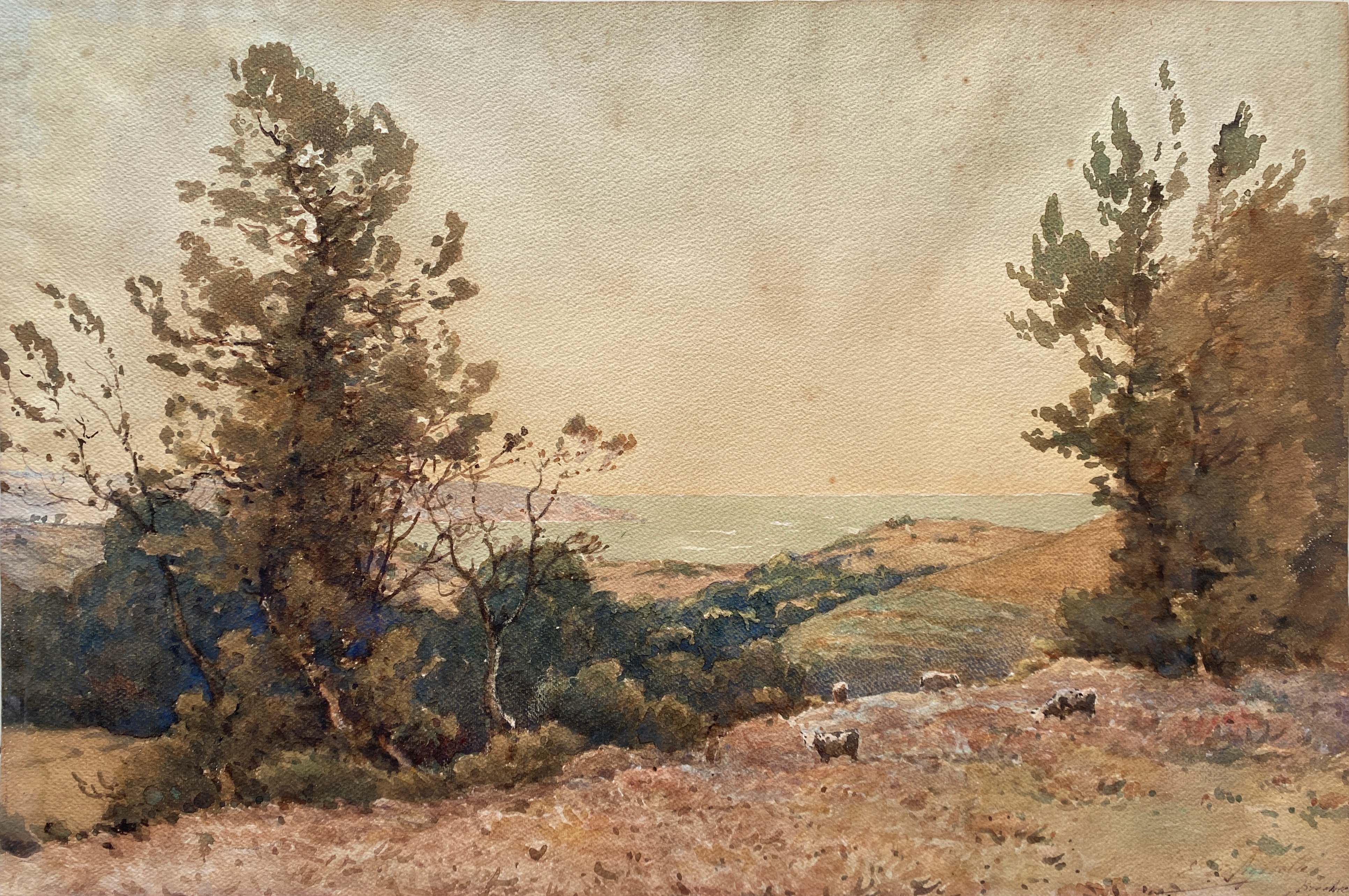 Watercolor Marine painting "Bréhec en Bretagne" Ernest Designolle (1850 / 1941)