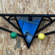 Black metal wood coat rack with vintage mirror