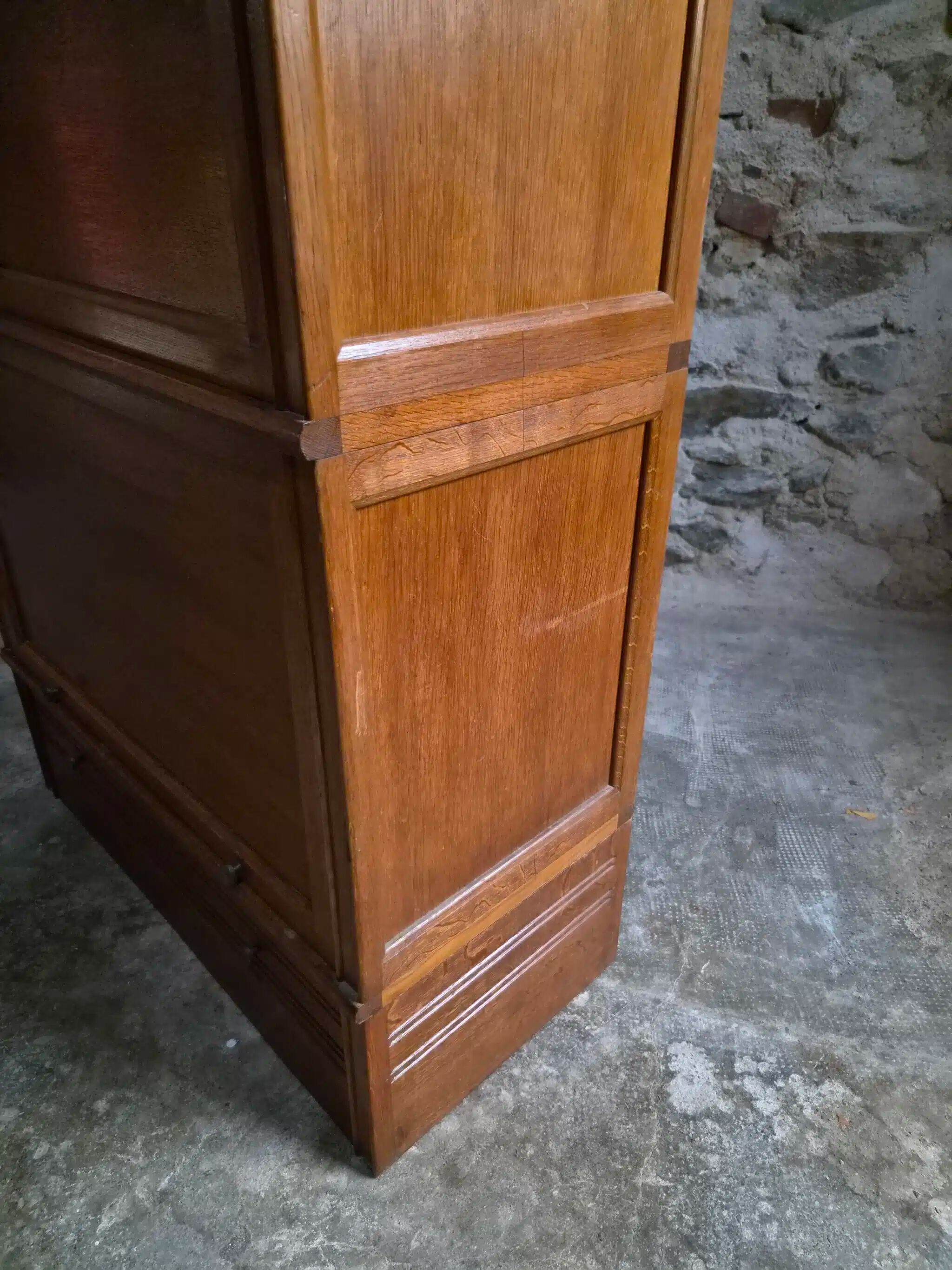 French modular secretary in oak with display case, 1950s.