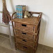 Cabinet / chest of drawers 4 drawers in rattan & vintage bamboo