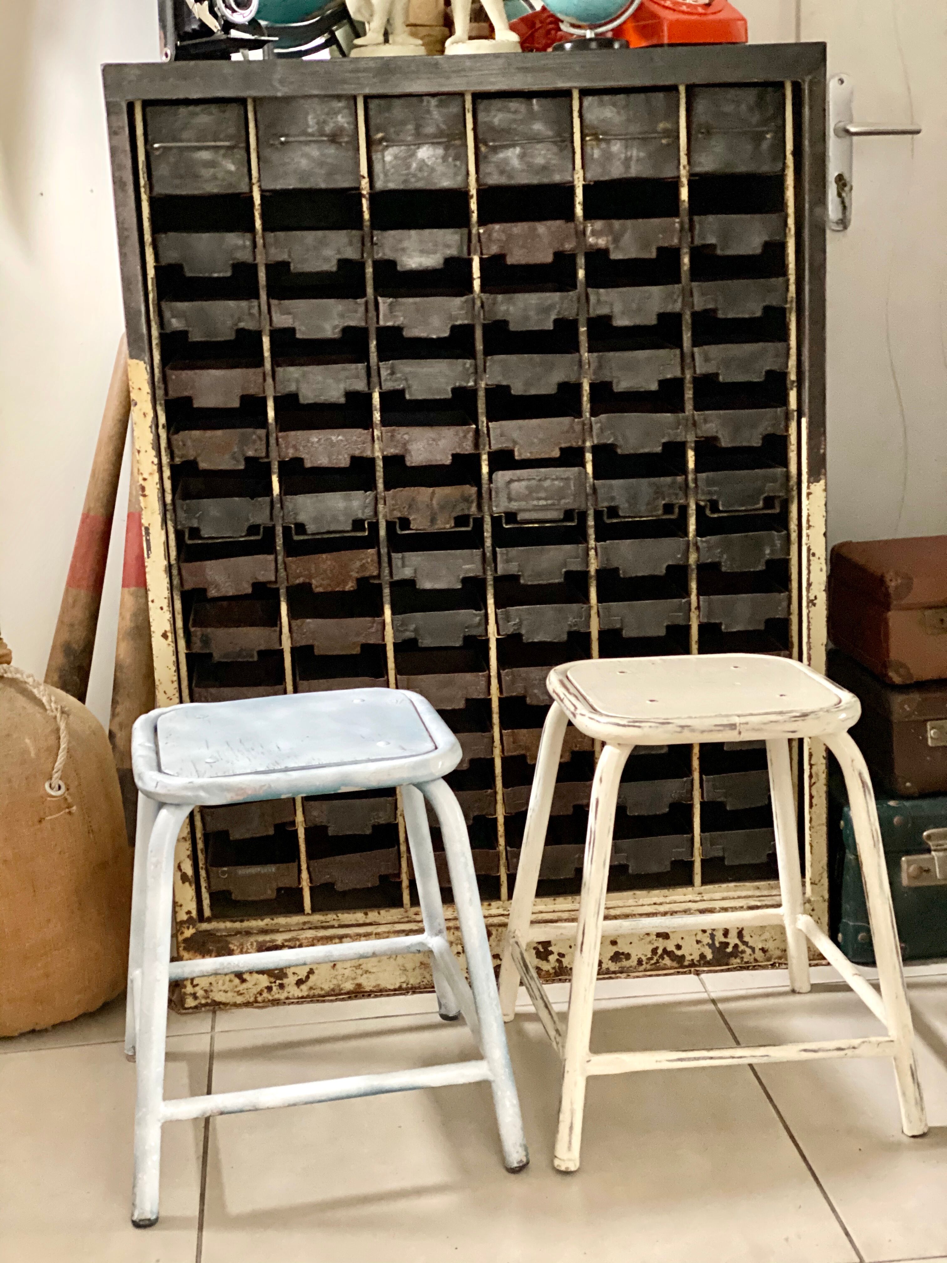 Pair of industrial workshop stools