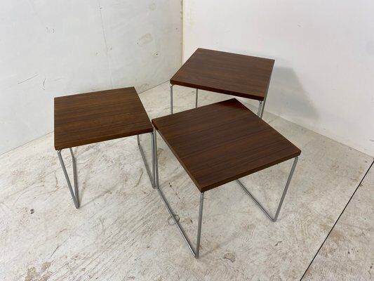 Set of 3 side tables trundle in teak and steel 1960s
