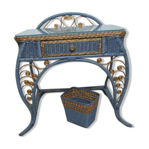 Coiffeuse vintage rotin tressé