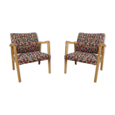 Lot de deux fauteuils vintage bois et tissus années 70