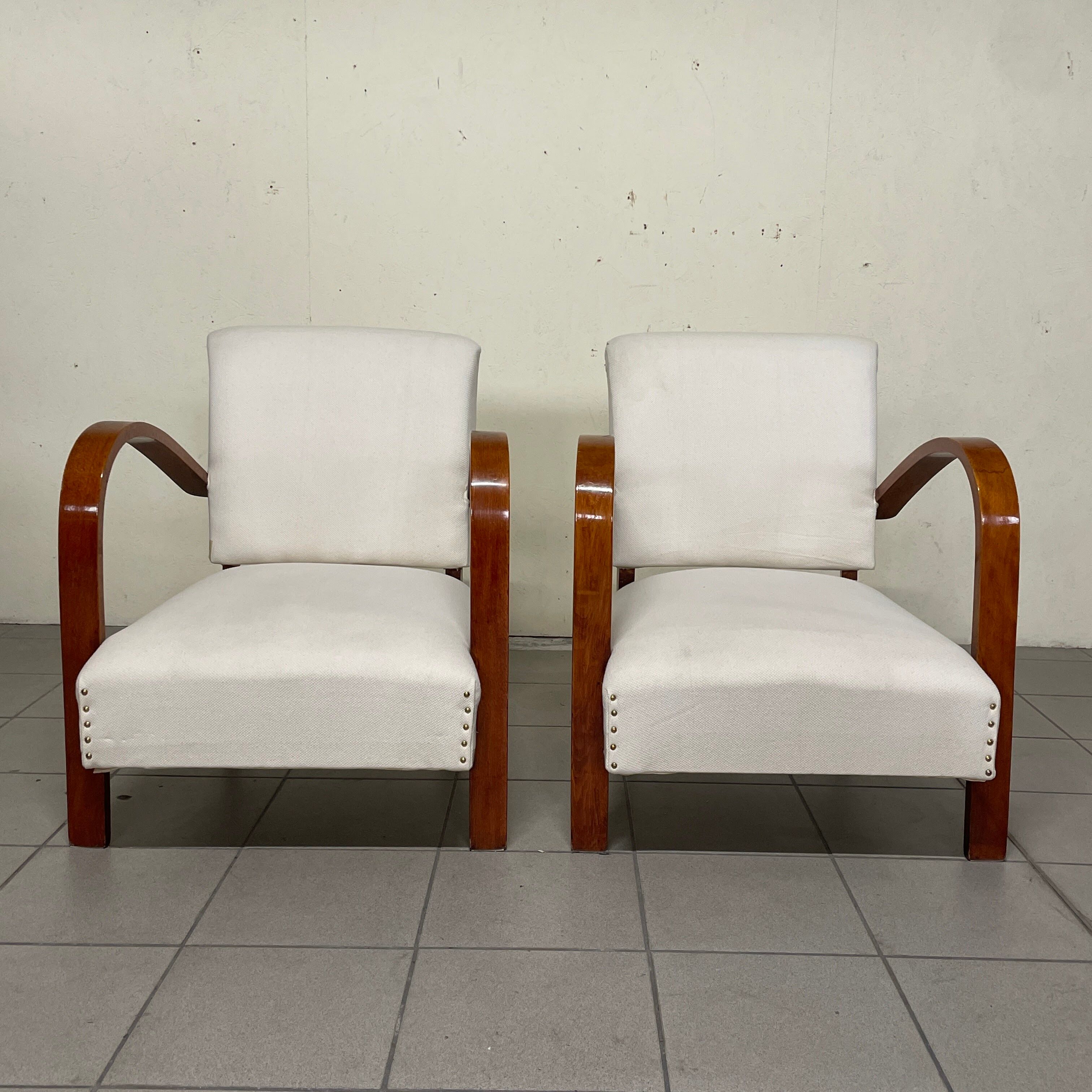 Pair of Art Deco Armchairs in Curved Wood, Italian Manufacture, 1930s - 1940s