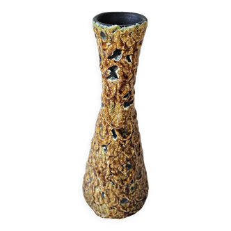 Vintage ceramic vase with honey glazes in Vallauris style, 30cm.