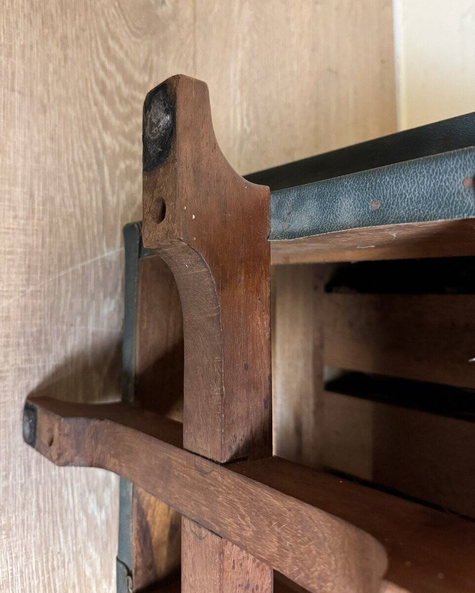 Designer swivel leather stool with teak leg