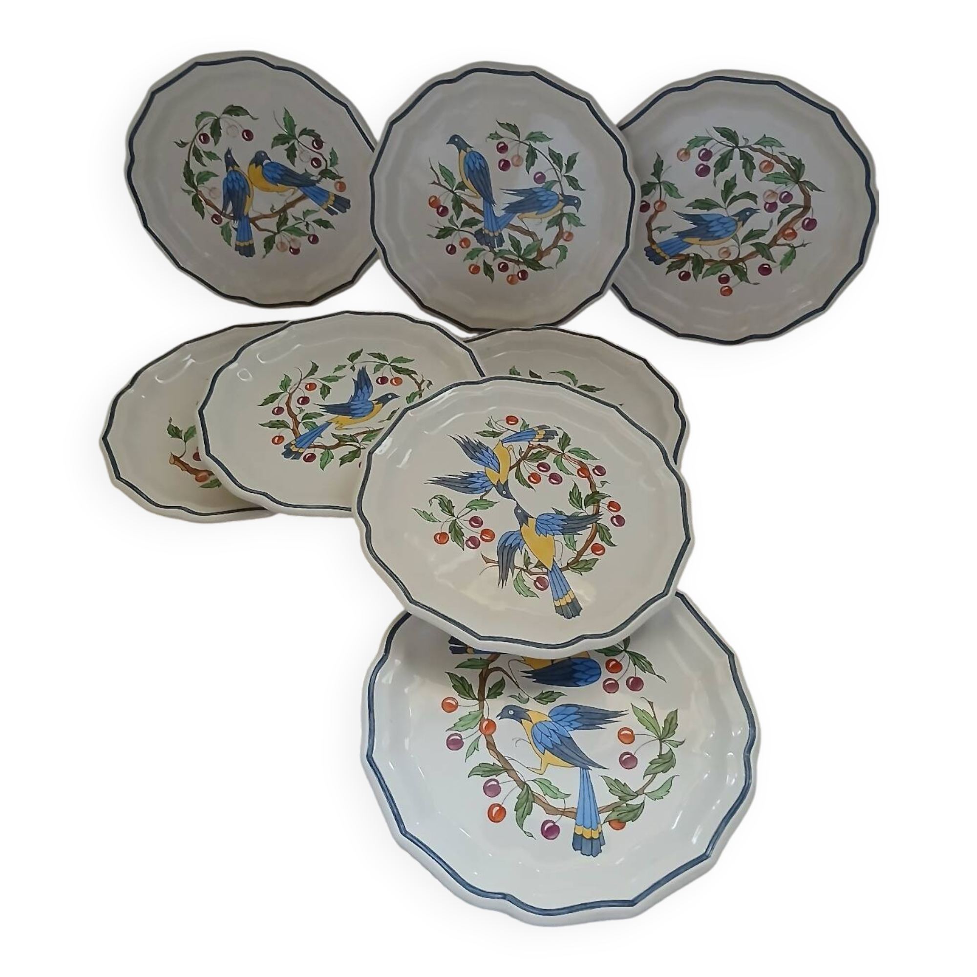 8 antique Salins dessert plates