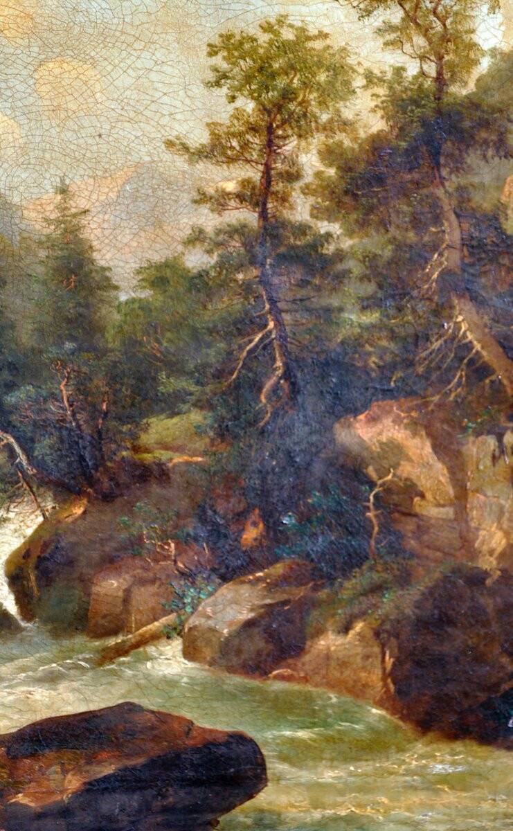 Oil on canvas, mountain landscape, mid-19th century