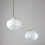 Vintage Opaline & Brass Pendant Lamp